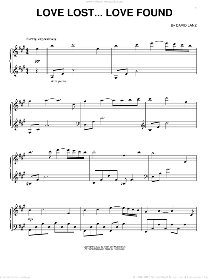 Love Lost... Love Found sheet music for piano solo by David Lanz, intermediate skill level