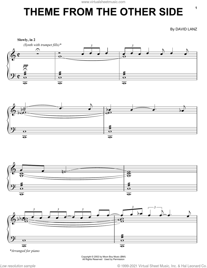 Theme From The Other Side sheet music for piano solo by David Lanz, intermediate skill level