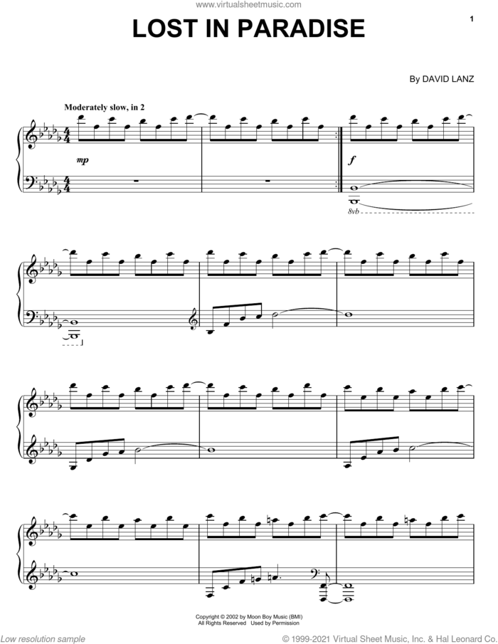 Lost In Paradise sheet music for piano solo by David Lanz, intermediate skill level