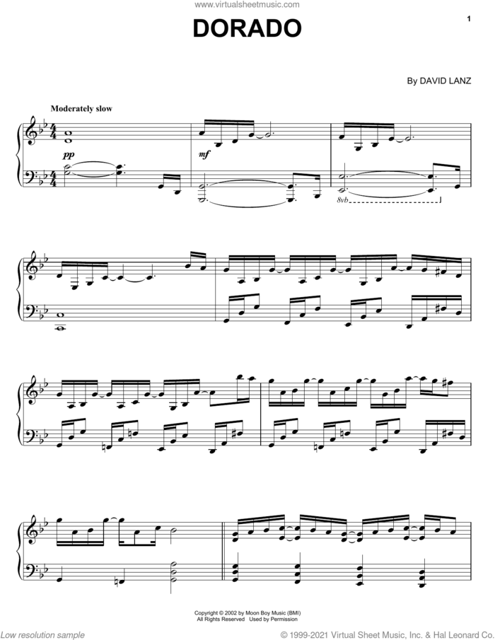 Dorado sheet music for piano solo by David Lanz, intermediate skill level