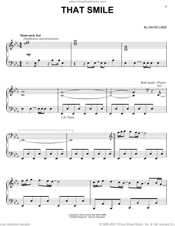 That Smile sheet music for piano solo by David Lanz, intermediate skill level