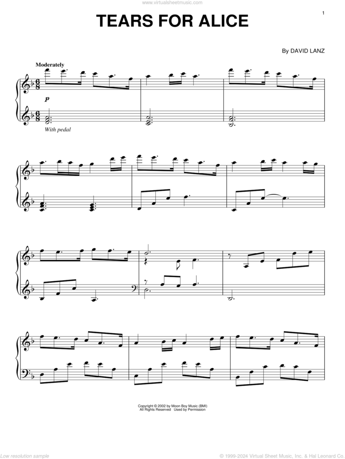 Tears For Alice sheet music for piano solo by David Lanz, intermediate skill level