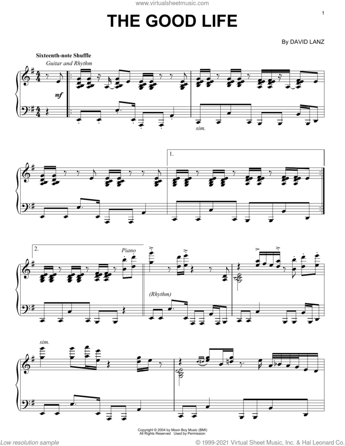 The Good Life sheet music for piano solo by David Lanz, intermediate skill level