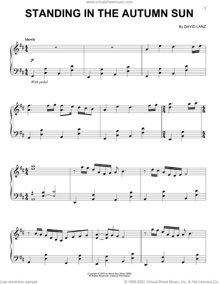 Standing In The Autumn Sun sheet music for piano solo by David Lanz, intermediate skill level
