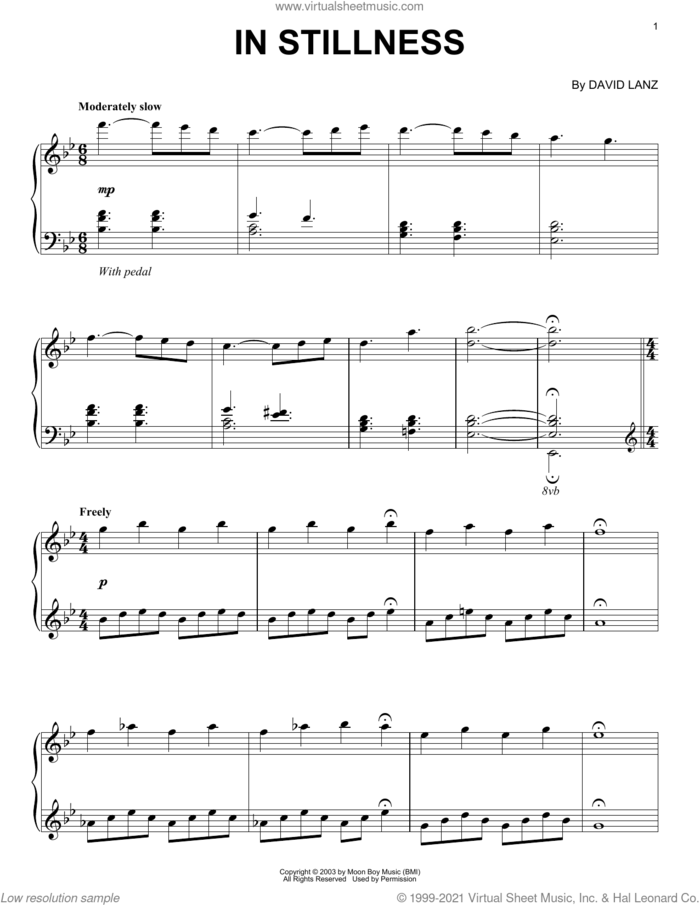 In Stillness sheet music for piano solo by David Lanz, intermediate skill level