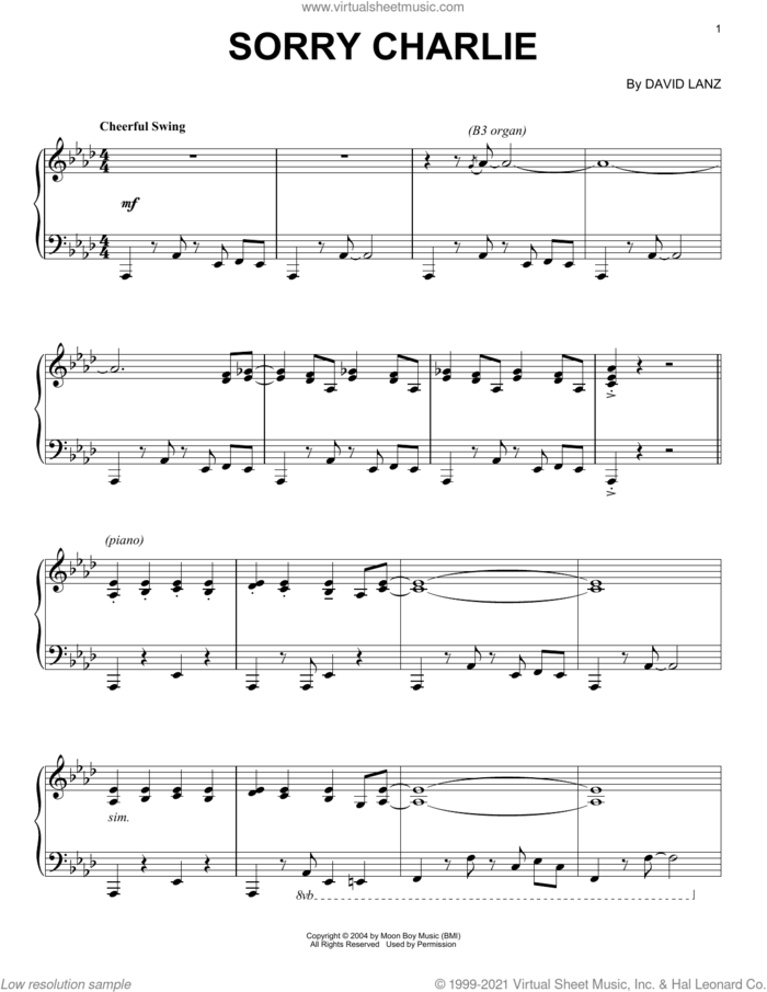 Sorry Charlie sheet music for piano solo by David Lanz, intermediate skill level