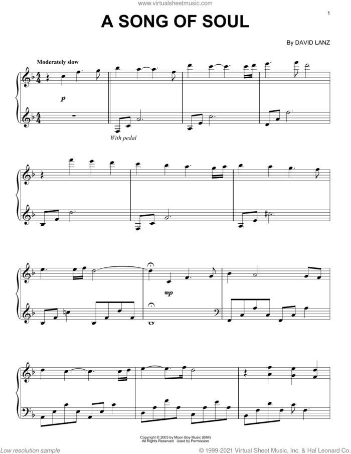 A Song Of Soul sheet music for piano solo by David Lanz, intermediate skill level