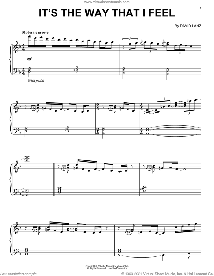It's The Way That I Feel sheet music for piano solo by David Lanz, intermediate skill level