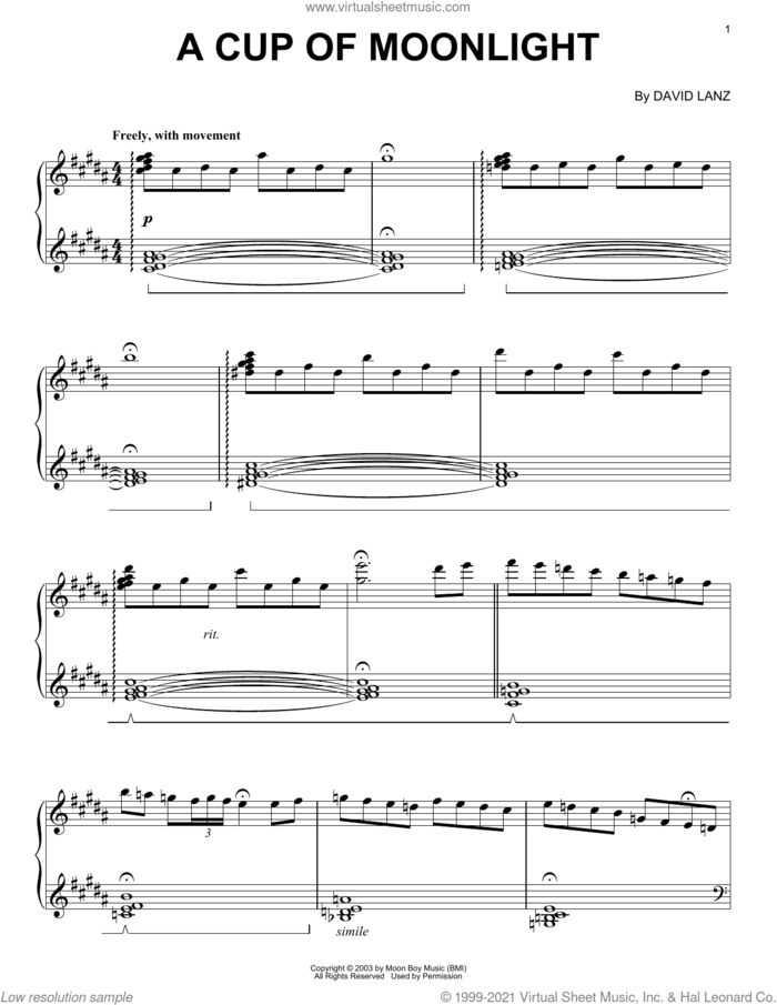 A Cup Of Moonlight sheet music for piano solo by David Lanz, intermediate skill level