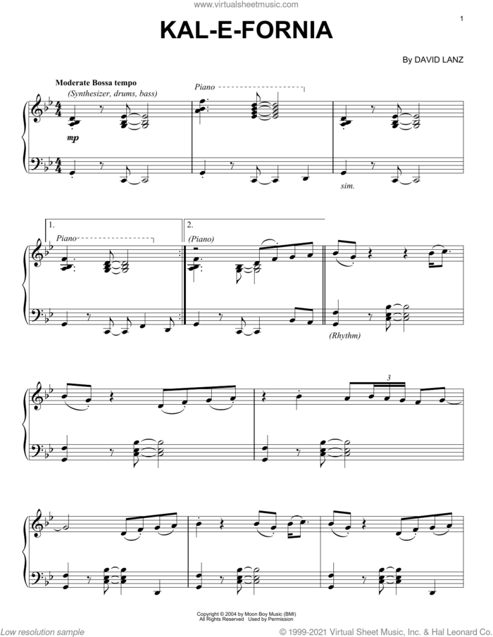 Kal-e-fornia sheet music for piano solo by David Lanz, intermediate skill level