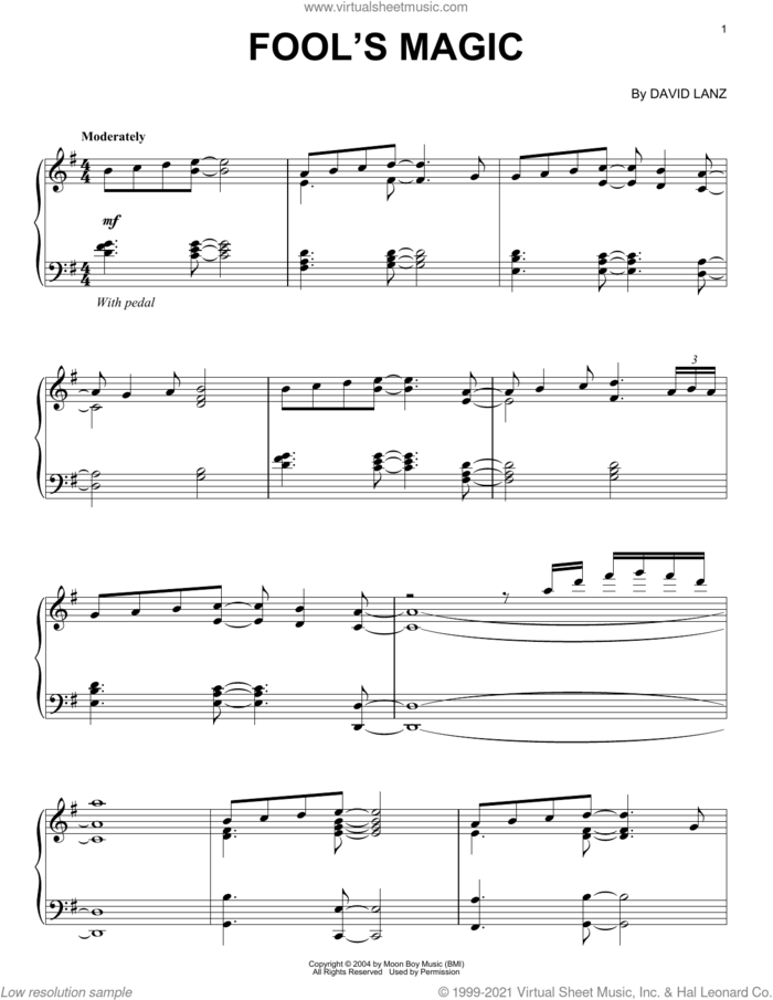 Fool's Magic sheet music for piano solo by David Lanz, intermediate skill level