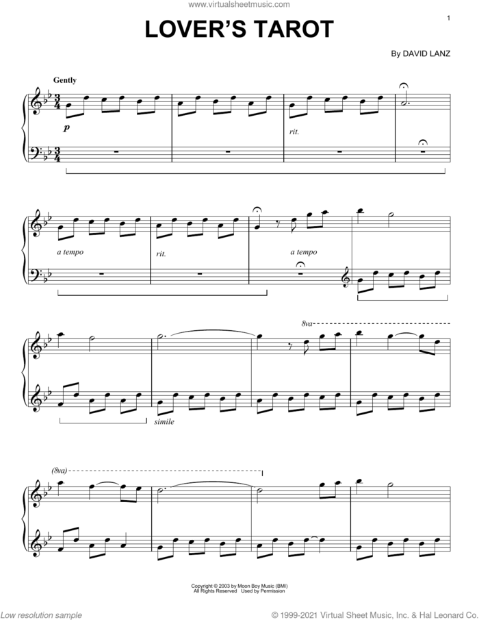 Lover's Tarot sheet music for piano solo by David Lanz, intermediate skill level