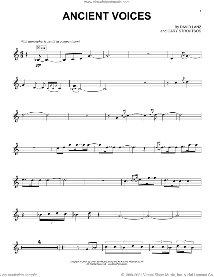 Ancient Voices sheet music for piano solo by David Lanz & Gary Stroutsos, David Lanz and Gary Stroutsos, intermediate skill level