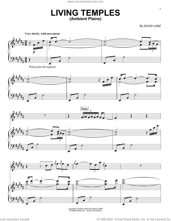Living Temples (Ambient Plains) sheet music for piano solo by David Lanz & Gary Stroutsos and David Lanz, intermediate skill level