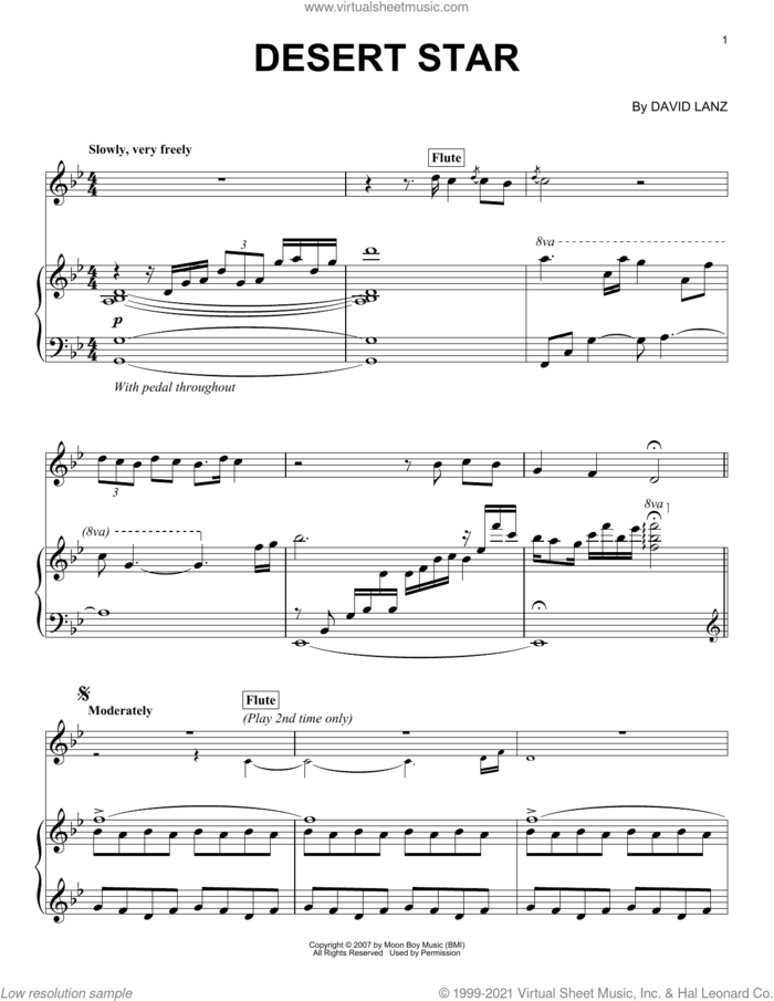 Desert Star sheet music for piano solo by David Lanz & Gary Stroutsos and David Lanz, intermediate skill level