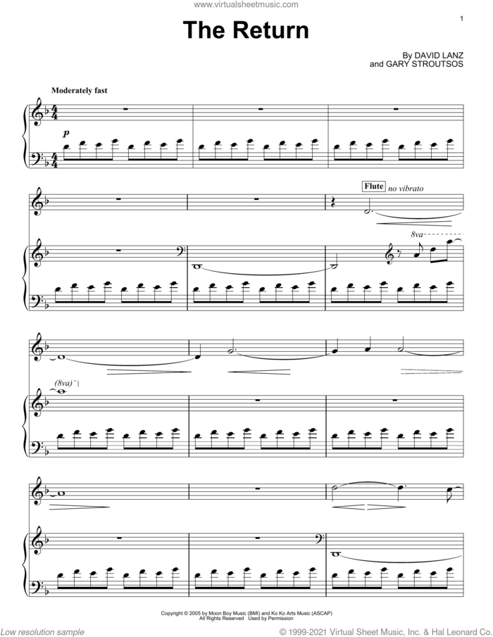The Return sheet music for piano solo by David Lanz & Gary Stroutsos, David Lanz and Gary Stroutsos, intermediate skill level