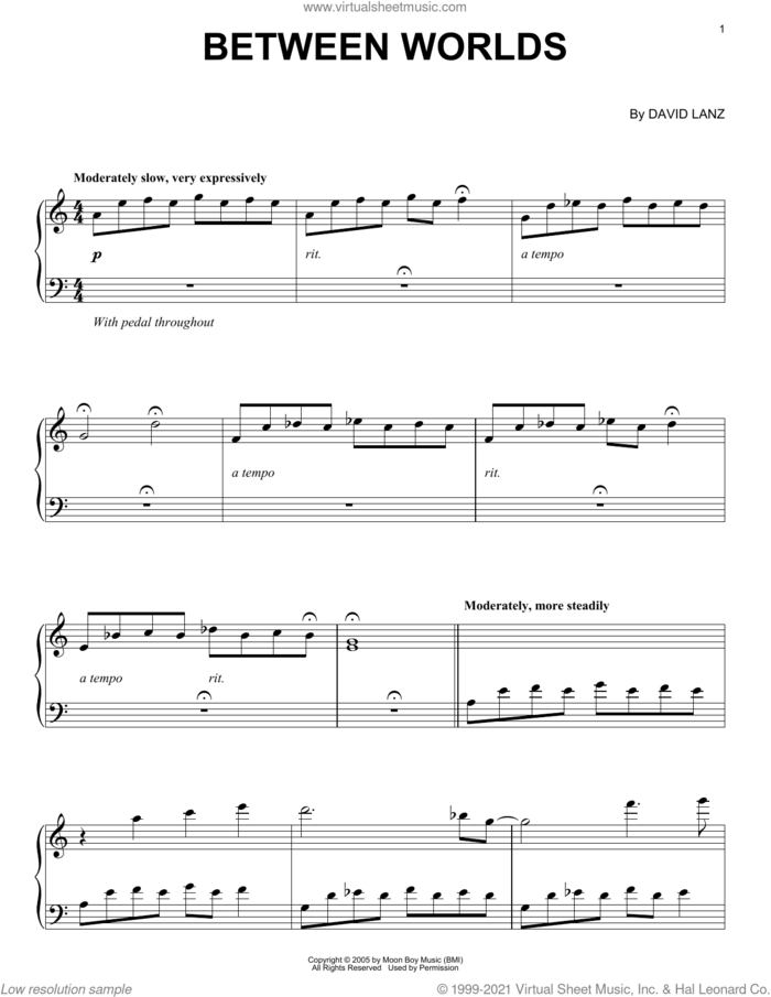 Between Worlds sheet music for piano solo by David Lanz & Gary Stroutsos and David Lanz, intermediate skill level