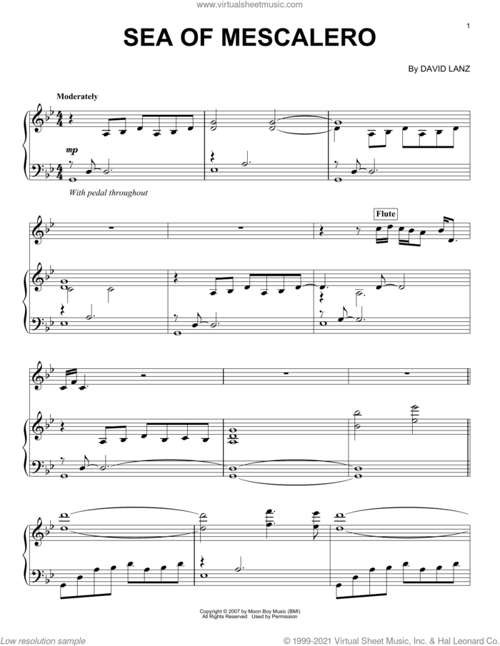 Sea Of Mescalero sheet music for piano solo by David Lanz & Gary Stroutsos and David Lanz, intermediate skill level