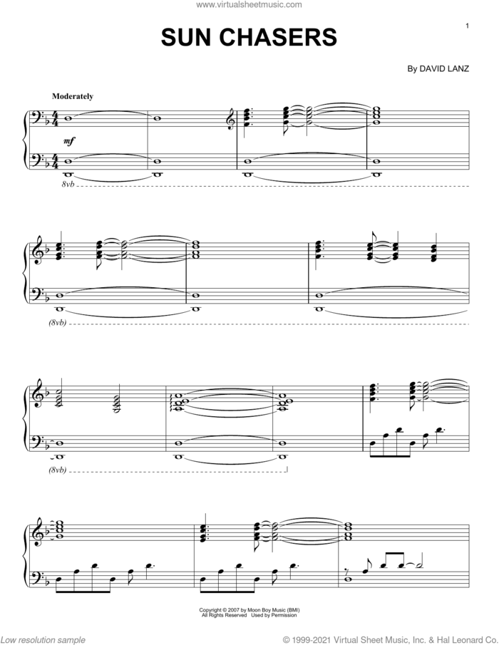 Sun Chasers sheet music for piano solo by David Lanz & Gary Stroutsos and David Lanz, intermediate skill level