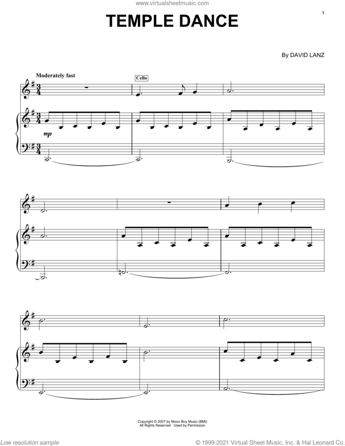 Temple Dance sheet music for piano solo by David Lanz & Gary Stroutsos and David Lanz, intermediate skill level