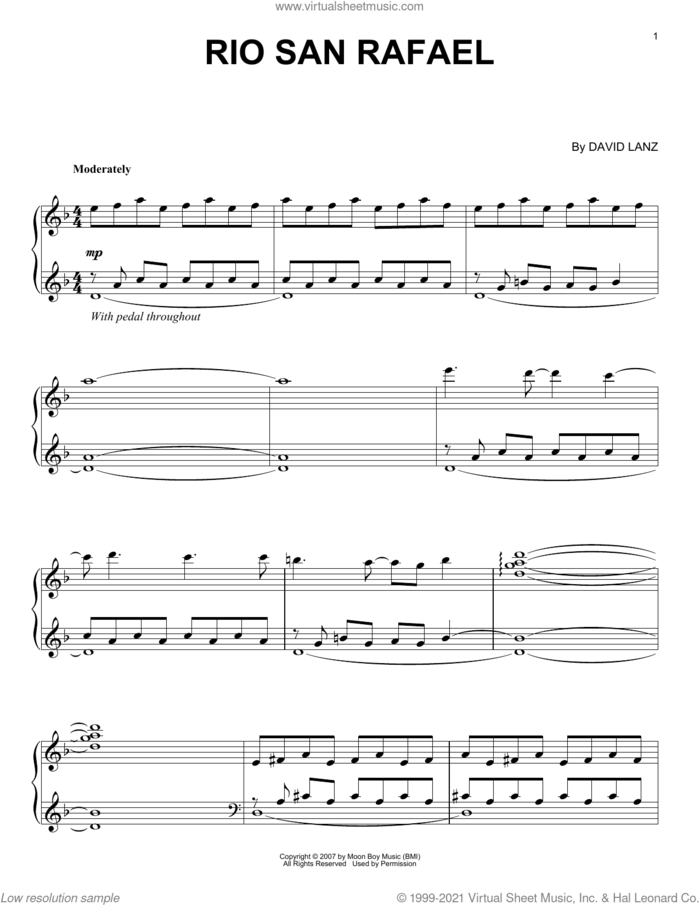 Rio San Rafael sheet music for piano solo by David Lanz & Gary Stroutsos and David Lanz, intermediate skill level