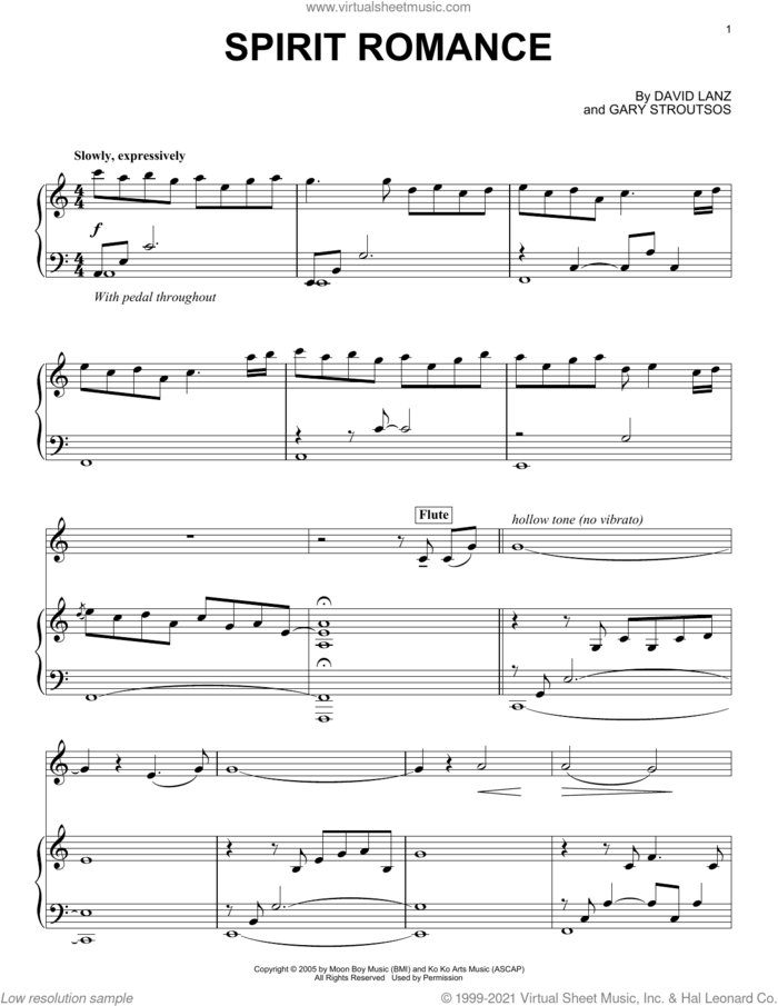 Spirit Romance sheet music for piano solo by David Lanz & Gary Stroutsos, David Lanz and Gary Stroutsos, intermediate skill level