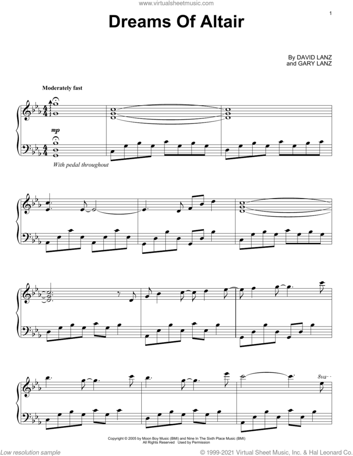 Dreams Of Altair sheet music for piano solo by David Lanz & Gary Stroutsos, David Lanz and Gary Lanz, intermediate skill level