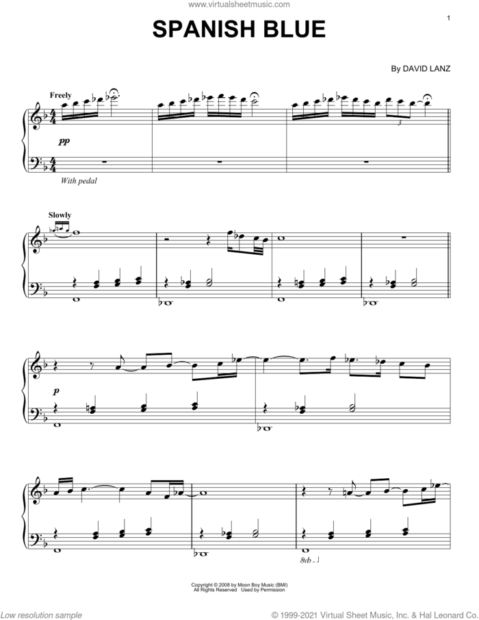 Spanish Blue sheet music for piano solo by David Lanz, intermediate skill level