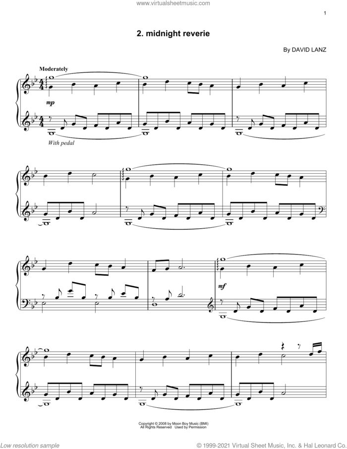 Midnight Reverie sheet music for piano solo by David Lanz, intermediate skill level