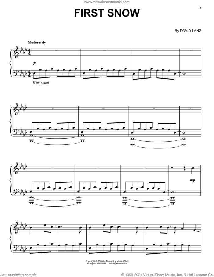 First Snow sheet music for piano solo by David Lanz, intermediate skill level
