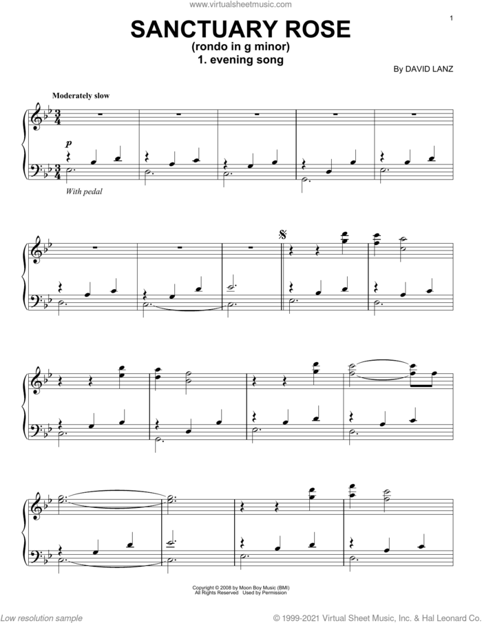 Evening Song sheet music for piano solo by David Lanz, intermediate skill level