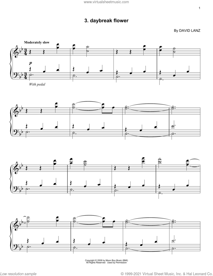 Daybreak Flower sheet music for piano solo by David Lanz, intermediate skill level
