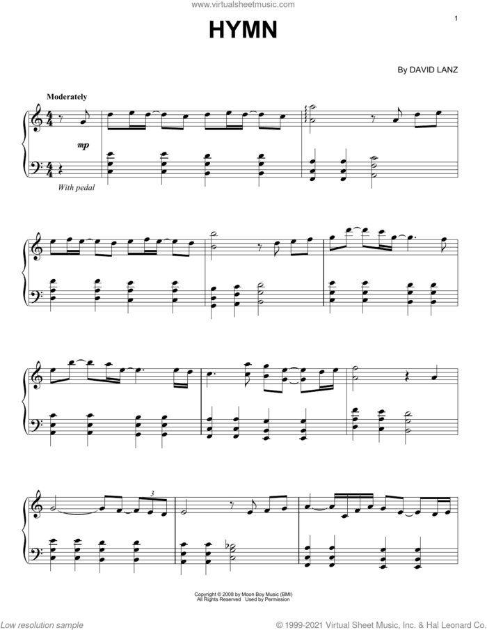 Hymn sheet music for piano solo by David Lanz, intermediate skill level