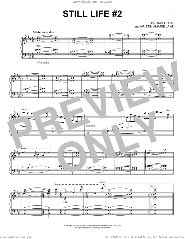 Still Life #2 sheet music for piano solo by David Lanz and Kristin Amarie Lanz, intermediate skill level