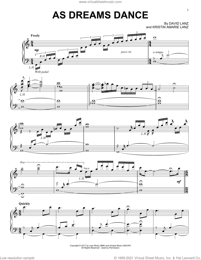 As Dreams Dance sheet music for piano solo by David Lanz and Kristin Amarie Lanz, intermediate skill level