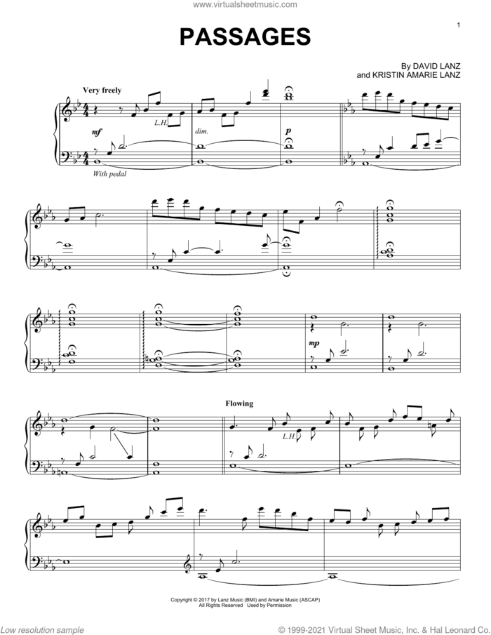 Passages sheet music for piano solo by David Lanz and Kristin Amarie Lanz, intermediate skill level