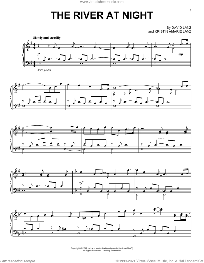 The River At Night sheet music for piano solo by David Lanz and Kristin Amarie Lanz, intermediate skill level
