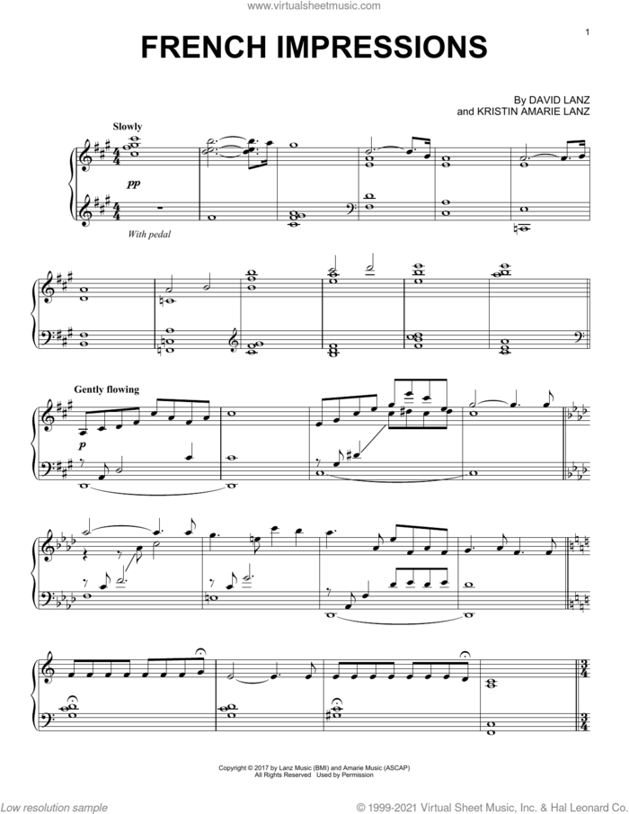 French Impressions sheet music for piano solo by David Lanz and Kristin Amarie Lanz, intermediate skill level