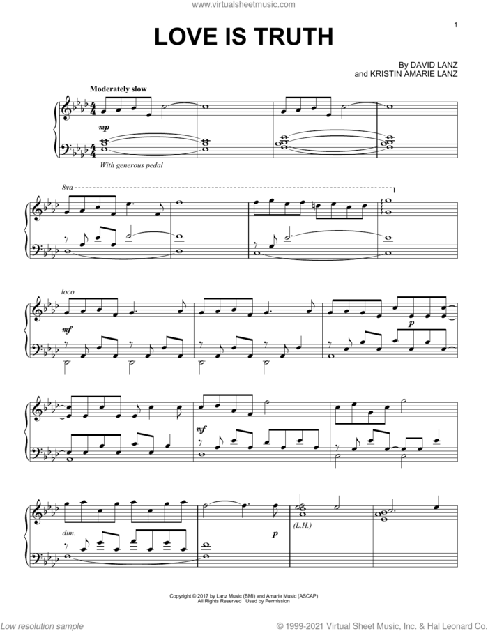 Love Is Truth sheet music for piano solo by David Lanz, Kristin Amarie Lanz and Kristin Marie Lanz, intermediate skill level