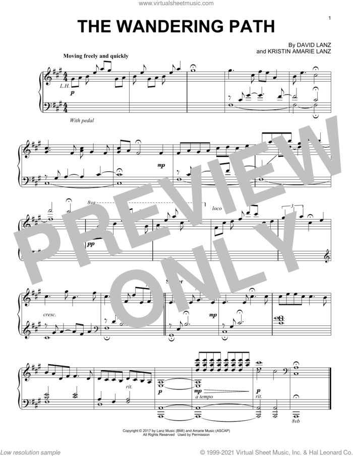 The Wandering Path sheet music for piano solo by David Lanz and Kristin Amarie Lanz, intermediate skill level