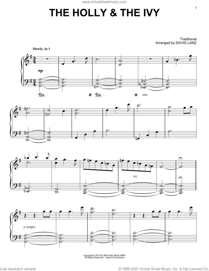 The Holly and The Ivy sheet music for piano solo by David Lanz and Miscellaneous, intermediate skill level