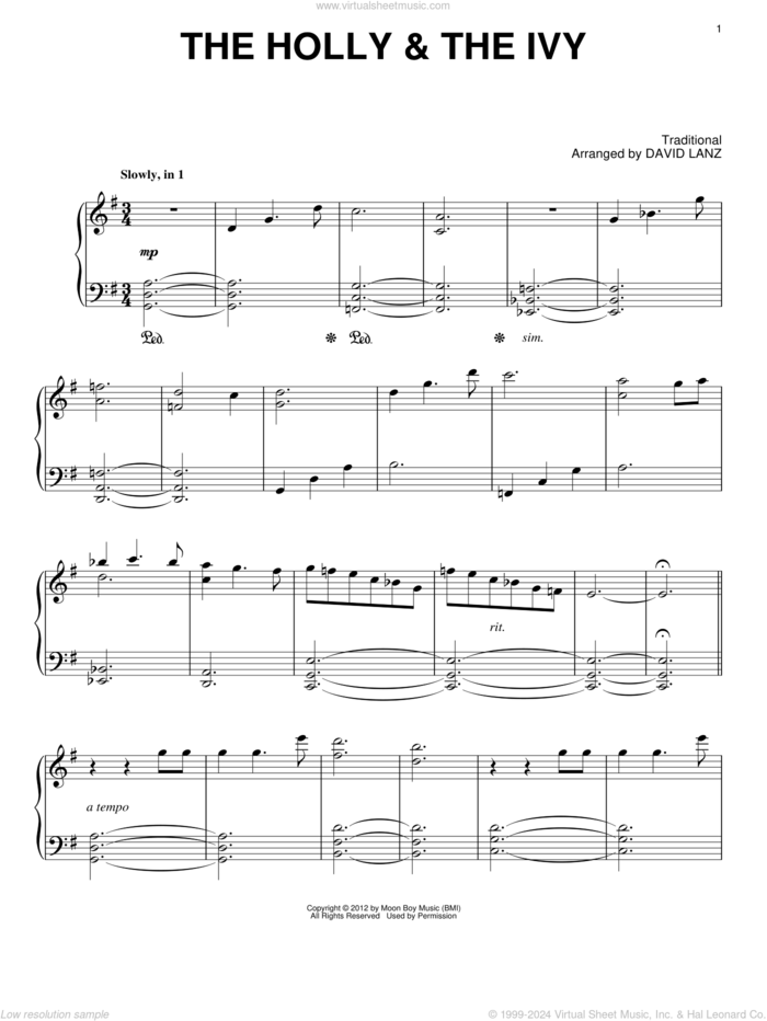 The Holly and The Ivy sheet music for piano solo by David Lanz and Miscellaneous, intermediate skill level