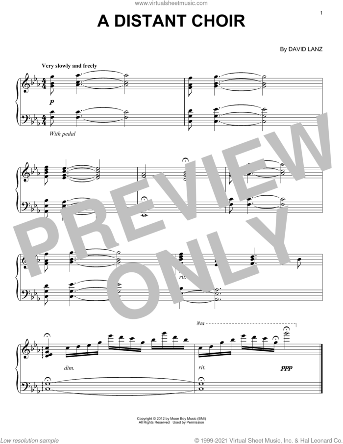 A Distant Choir sheet music for piano solo by David Lanz, intermediate skill level