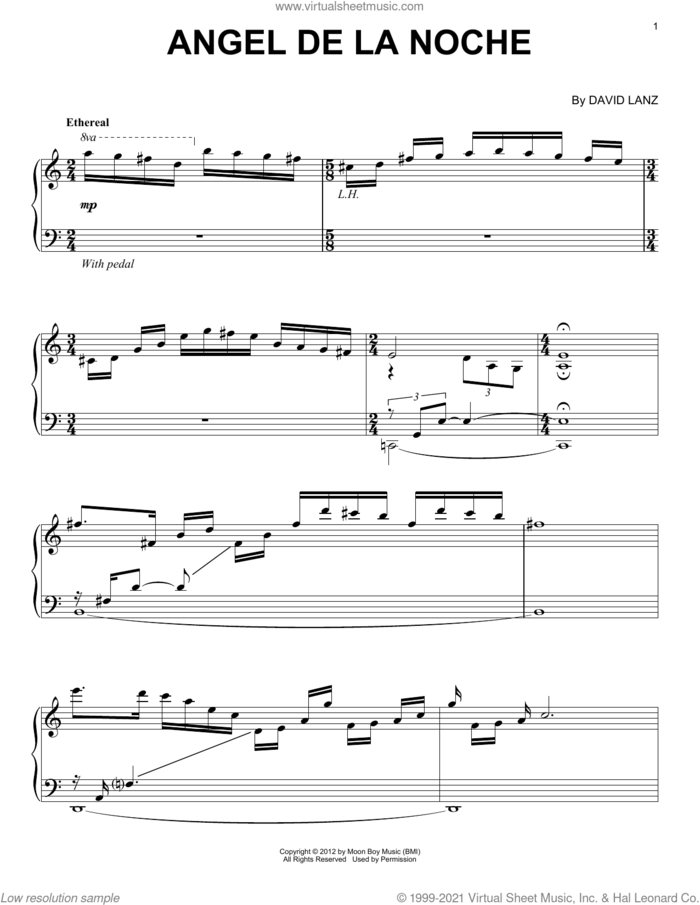 Angel De La Noche sheet music for piano solo by David Lanz, intermediate skill level