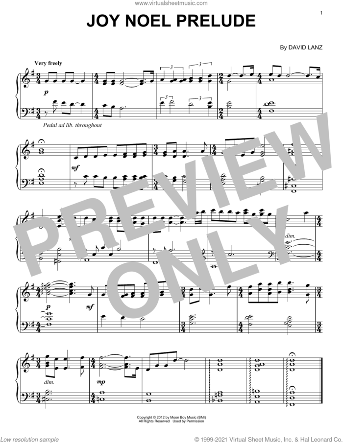 Joy Noel Prelude sheet music for piano solo by David Lanz, intermediate skill level
