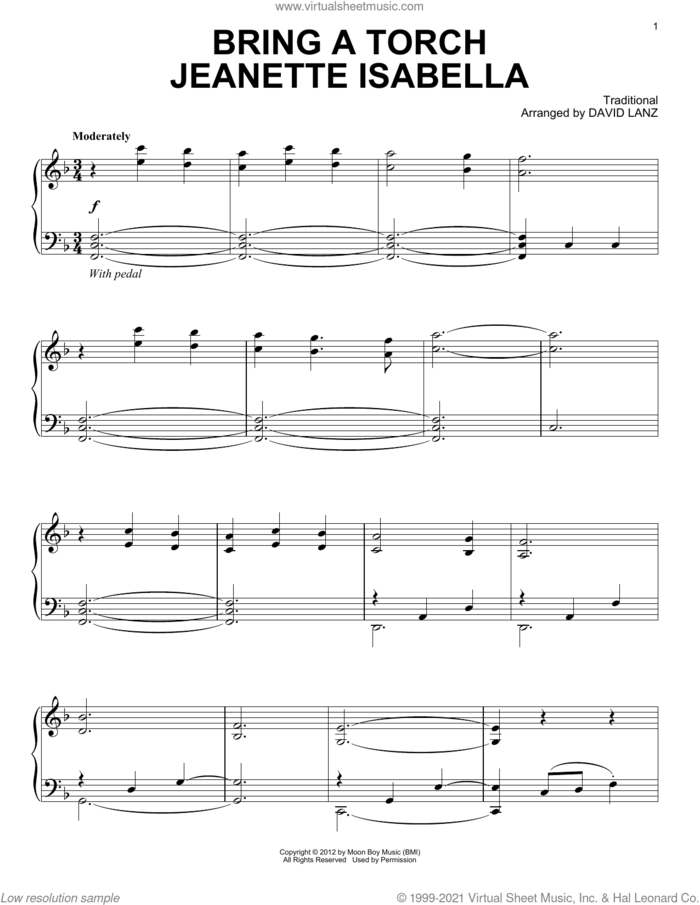 Bring A Torch Jeanette Isabella sheet music for piano solo by David Lanz and Miscellaneous, intermediate skill level