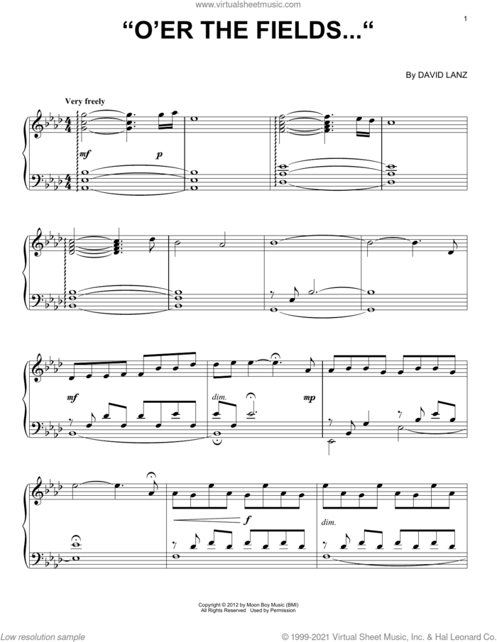 'O'er The Fields...' sheet music for piano solo by David Lanz, intermediate skill level
