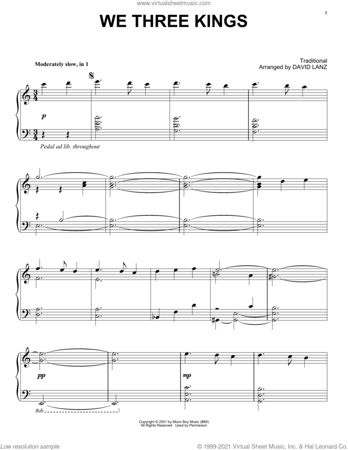 We Three Kings sheet music for piano solo by David Lanz and Miscellaneous, intermediate skill level