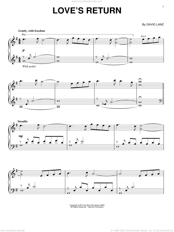 Love's Return sheet music for piano solo by David Lanz, intermediate skill level