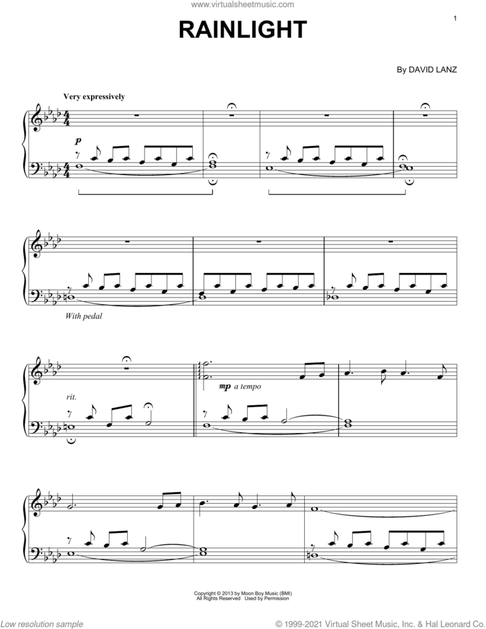 Rainlight sheet music for piano solo by David Lanz, intermediate skill level
